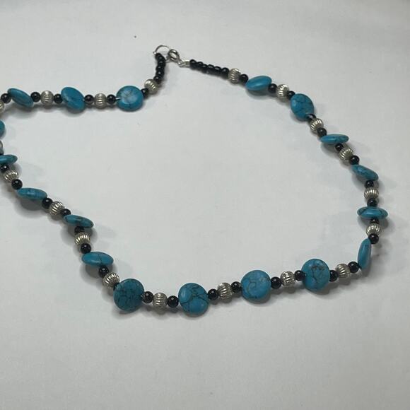 beaded necklace costume jewelry turquoise color dyed stone trendy boho bohemian - Picture 3 of 8